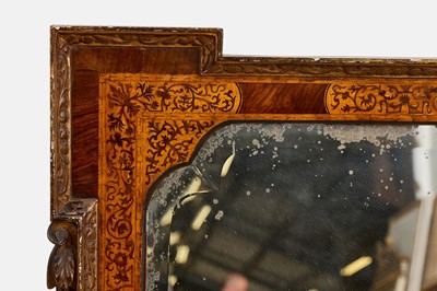 Lot 33 - A George I walnut, parcel-gilt and seaweed marquetry mirror