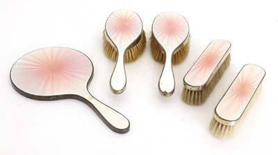 Lot 27 - A silver and enamel five piece dressing table set