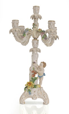 Lot 112 - A Dresden four branch candelabra