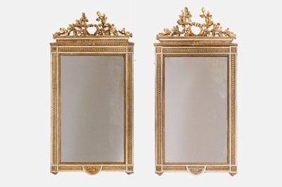 Lot 198 - A pair of large Louis XVI-style painted and parcel-gilt wooden pier mirrors