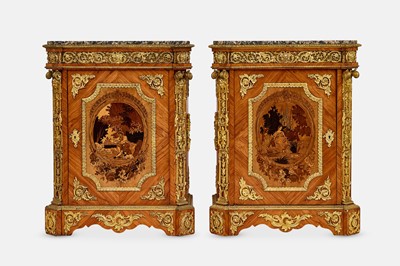 Lot 337 - A pair of Louis XV-style kingwood, marquetry and ormolu pier cabinets