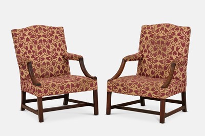 Lot 90 - A pair of George III mahogany Gainsborough library armchairs