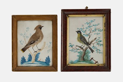 Lot 238 - A pair of featherwork and watercolour bird pictures