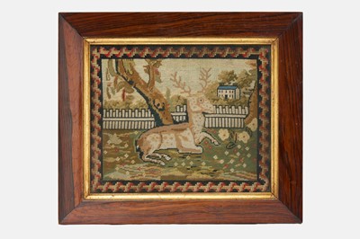 Lot 263 - A woolwork picture of a stag