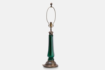 Lot 143 - An emerald glass table lamp
