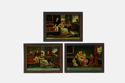 Lot 83 - A set of three late George III reverse glass prints