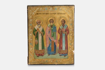 Lot 176 - An Eastern Orthodox icon of the Three Holy Hierarchs