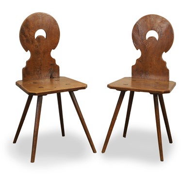 Lot 532 - A pair of olivewood and walnut hall or side chairs
