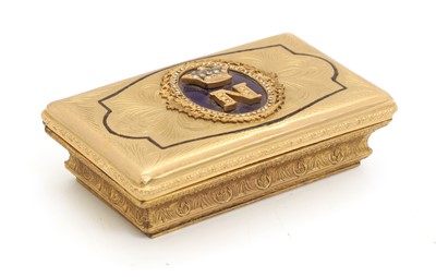 Lot 306 - A Napoleon III gilt brass guilloché enamel and jewelled snuff box