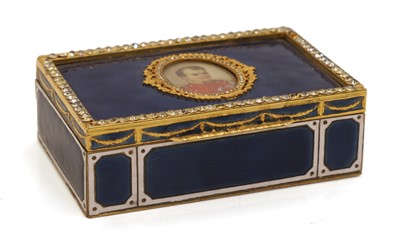 Lot 308 - A gilt brass guilloché enamel and jewelled box