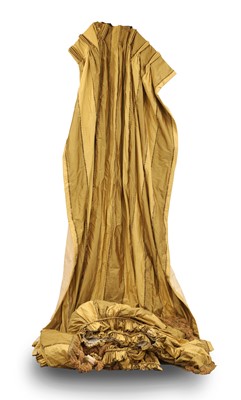 Lot 411 - A single gold striped silk interlined curtain