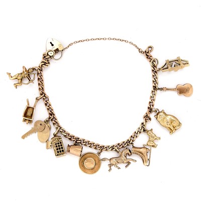 Lot 305 - A 9ct gold charm bracelet