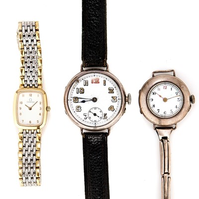 Lot 362 - A ladies' bi-metal Omega De Ville wristwatch and two silver mechanical watches