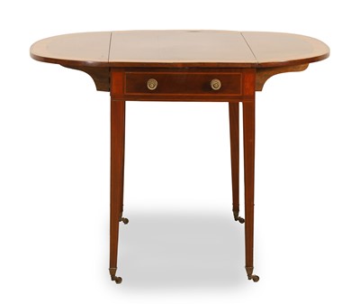 Lot 523 - A late George III mahogany, satinwood and rosewood Pembroke table