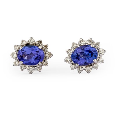 Lot 114 - A pair of tanzanite and diamond cluster stud earrings