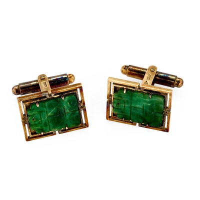 Lot 310 - A pair of carved jade cufflinks
