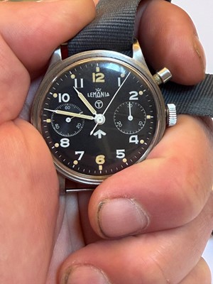 Lot 14 - A Lemania monopusher chronograph stainless steel mechanical wristwatch