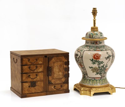Lot 306 - A metamorphic Japanese parquetry inlaid jewellery box