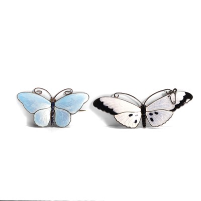 Lot 160 - Two silver enamel butterfly brooches