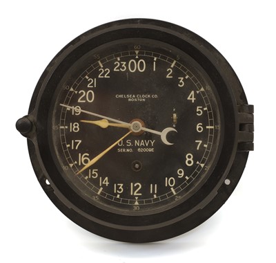 Lot 28 - A WWII US Navy 24-hour bulkhead clock