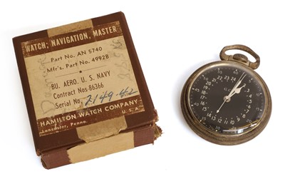 Lot 61 - A US Navy chrome and silver open-faced 24-hour deck pocket watch