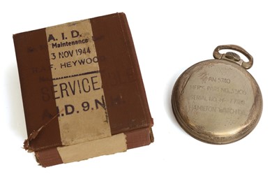 Lot 61 - A US Navy chrome and silver open-faced 24-hour deck pocket watch