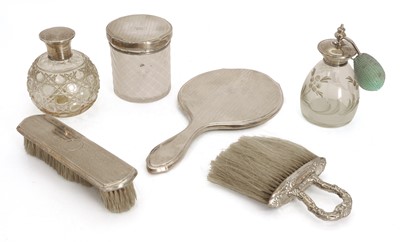 Lot 37A - A collection of silver topped dressing table items