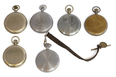 Lot 70 - Six military nickel plated and chrome open face pocket watches