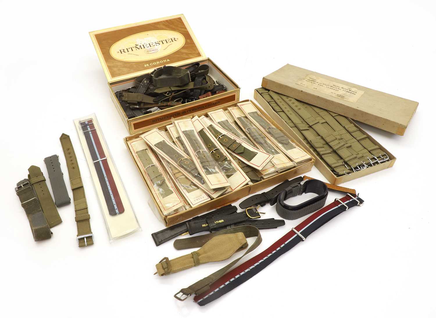 Lot 87 - Two cardboard boxes of US WWII Army wristwatch straps