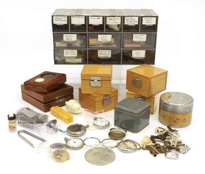 Lot 88 - A collection of watch spares, key, and boxes