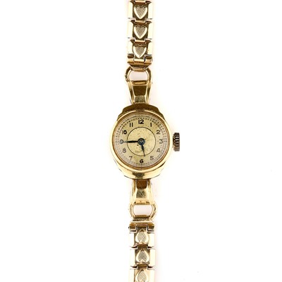 Lot 347 - A Continental gold ladies' mechanical bracelet watch