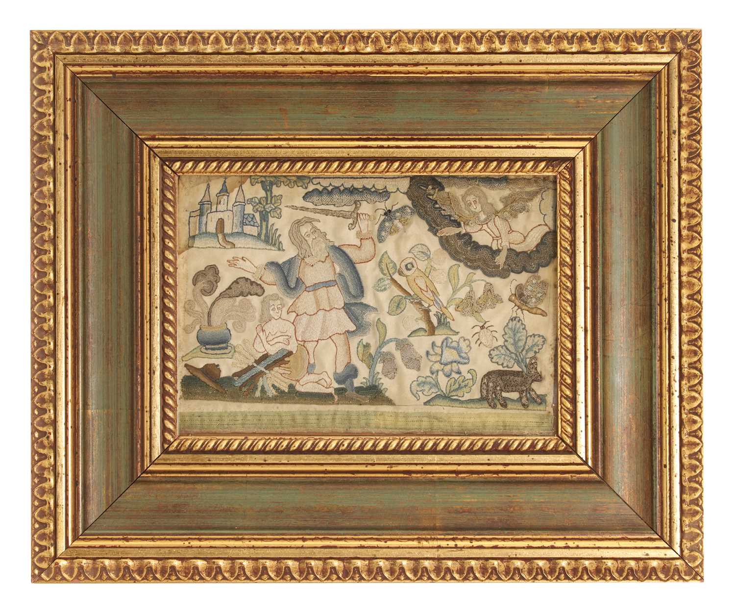 Lot 329 - An embroidered and stump work panel