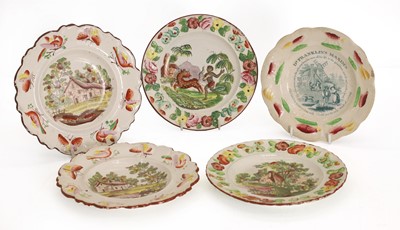 Lot 106 - Five transfer printed and painted plates