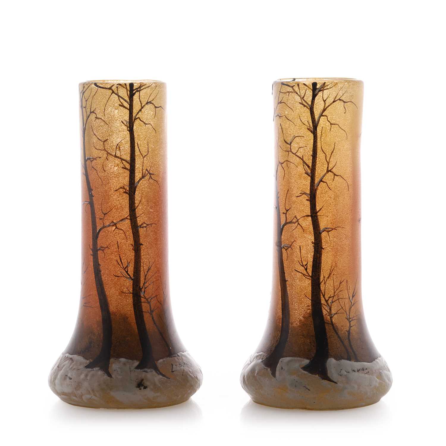 Lot 108 - A pair of Legras 'Winter Landscape' glass vases