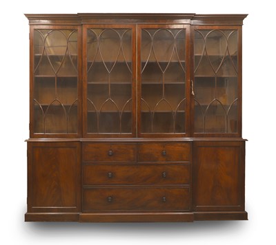 Lot 535 - A mahogany breakfront bookcase