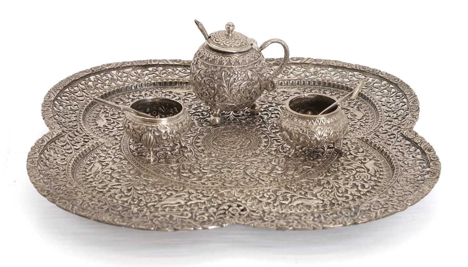 Lot 10 - An Indian silver pierced quatrefoil shaped tray