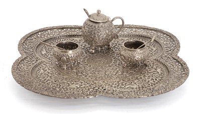 Lot 10 - An Indian silver pierced quatrefoil shaped tray