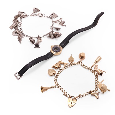 Lot 199 - Two charm bracelets and a 9ct gold mechanical wristwatch