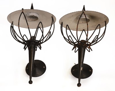 Lot 472 - A pair of black painted steel wall lights