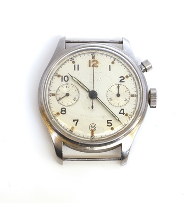 Lot 110 - A Royal Navy issue single button chronograph stainless steel wristwatch