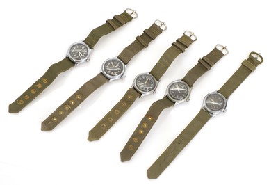 Lot 122 - Five US military issue type A-11 mechanical wristwatches