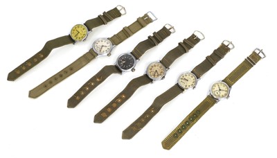 Lot 123 - Six US military issue type A-11 and other mechanical wristwatches