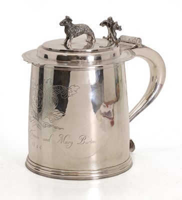 Lot 41A - A silver-lidded presentation tankard, in the Charles II style