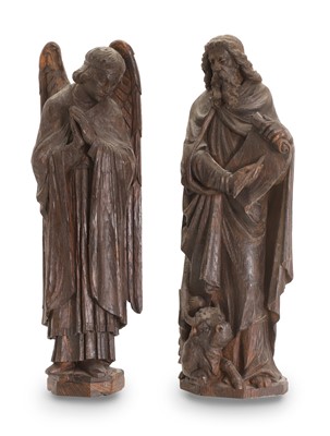 Lot 274 - A pair of carved stained oak ecclesiastical figures.