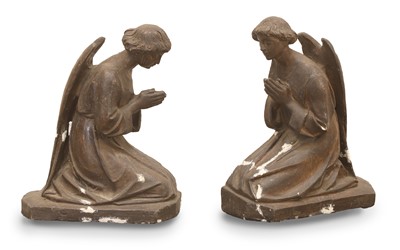 Lot 529 - A pair of faux bronze kneeling angels