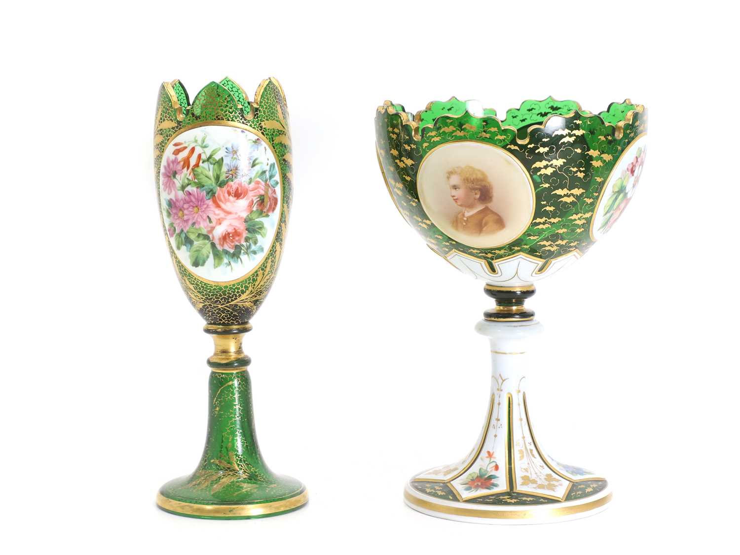 Lot 156 - A Bohemian glass pedestal bowl and vase