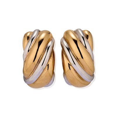 Lot 102 - A pair of 18ct gold bi-colour twisted hoop earrings