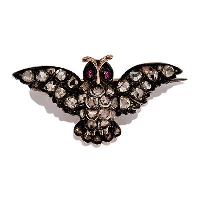Lot 14 - A Victorian rose cut diamond owl brooch