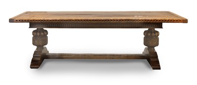 Lot 504 - An Elizabethan Style oak refectory dining table