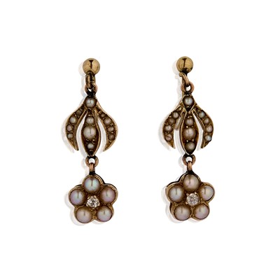 Lot 17 - A pair of late Victorian split pearl drop earrings